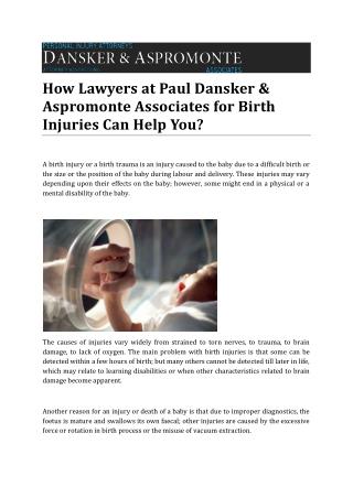 How Lawyers at Paul Dansker & Aspromonte Associates for Birth Injuries Can Help You?