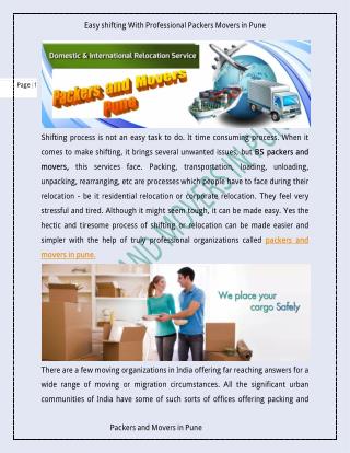 Easy shifting With Professional Packers Movers in Pune
