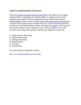 Logica Reasoning questions and answers