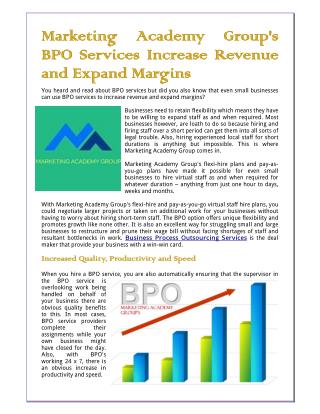 Marketing Academy Group's BPO Services Increase Revenue and Expand Margins