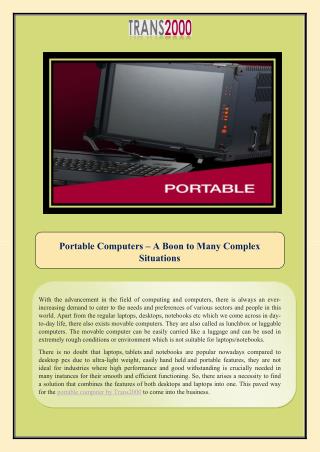 Portable Computers – A Boon to Many Complex Situations