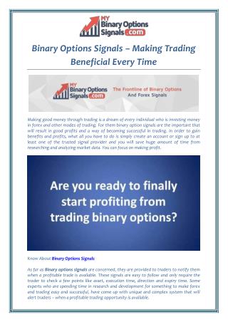Binary Options Signals – Making Trading Beneficial Every Time