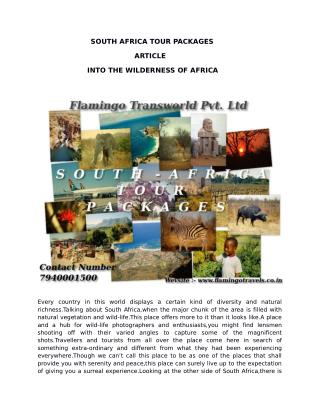 Visit South Africa Tour - one of the most exciting destinations on earth, with Flamingo Travels Travel
