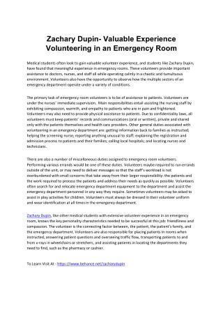 Zachary Dupin - Valuable Experience Volunteering in an Emergency Room