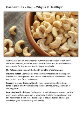 Cashewnuts - Kaju - Why Is It Healthy?