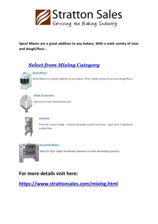 Spiral Mixers, Mixer Accessories - Stratton Sales