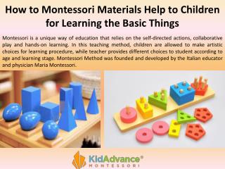 How to Montessori Materials Help to Children for Learning the Basic Things