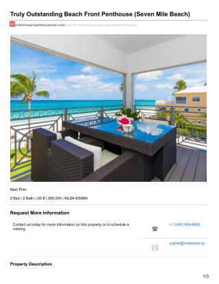 Truly Outstanding Beach Front Penthouse Cayman Property For sale