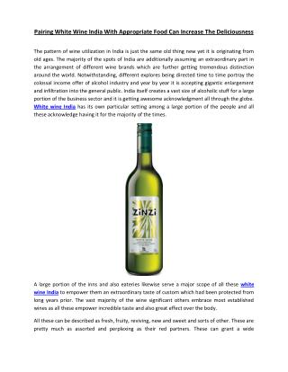 Pairing White Wine India With Appropriate Food Can Increase The Deliciousness