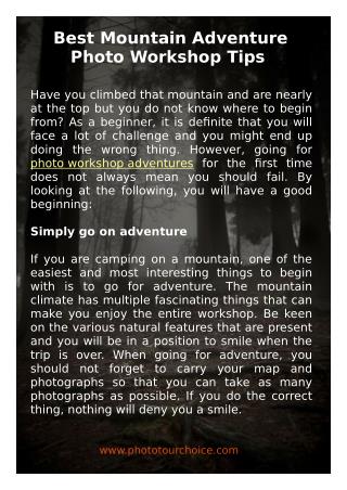 Best Mountain Adventure Photo Workshop Tips