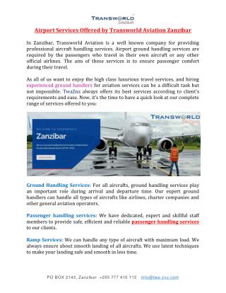 Airport Services Offered by Transworld Aviation Zanzibar