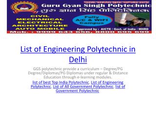 List of Engineering Polytechnic in Delhi