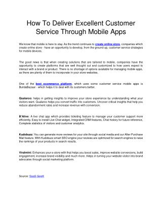 How To Deliver Excellent Customer Service Through Mobile Apps