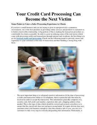 Your Credit Card Processing Can Become the Next Victim