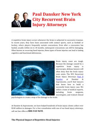 Paul Dansker New York City Recurrent Brain Injury Attorneys