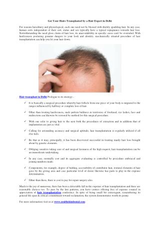 Get Your Hairs Transplanted by a Hair Expert in Delhi