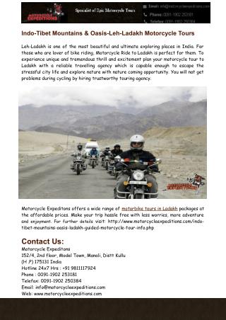 Indo-Tibet Mountains & Oasis-Leh-Ladakh Motorcycle Tours
