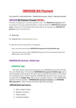 HMWSSB Bill Payment