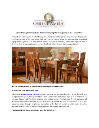 Amish Dining Furniture Sets - Secrets of Buying the Best Quality at the Lowest Price