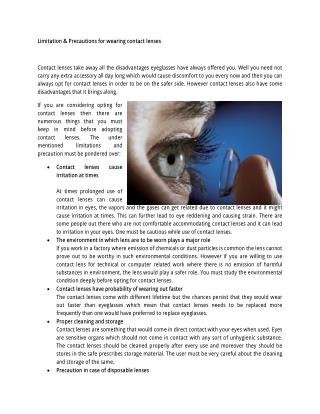 Limitation & Precautions for wearing contact lenses