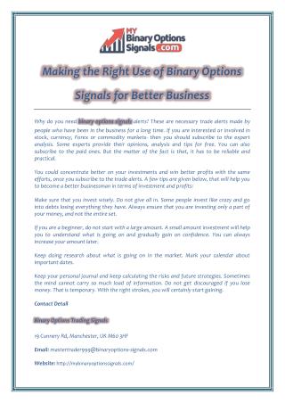 Making the Right Use of Binary Options Signals for Better Business