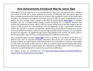 How Achievements Introduced Way for James Elgar