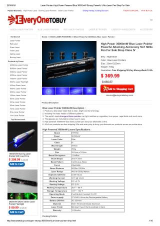 Ultra High Power Blue Laser Pointer 30000mW
