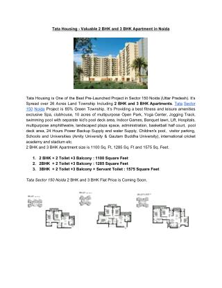 Tata Housing - Valuable 2 BHK and 3 BHK Apartment in Noida