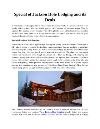 Special of Jackson Hole Lodging and Its Deals