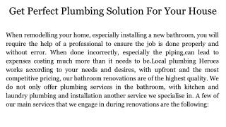 Get Perfect Plumbing Solution For Your House