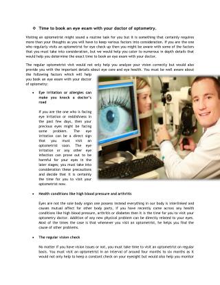 Time to book an eye exam with your doctor of optometry