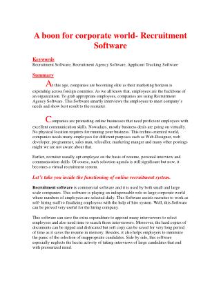 A boon for corporate world- Recruitment Software