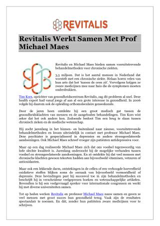 Revitalis Werkt Samen Met Prof Michael Maes