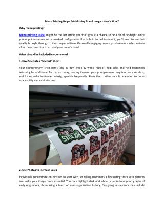 Menu Printing and Sticker Printing Dubai