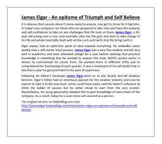 James Elgar - An epitome of Triumph and Self Believe