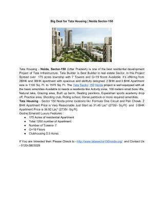 Big Deal for Tata Housing | Noida Sector-150