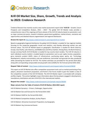 Krill Oil Market Size, Share, Growth, Trends and Analysis to 2023: Credence Research