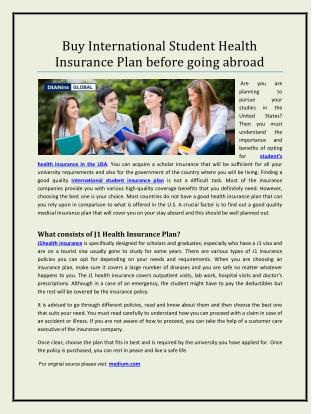 Buy International Student Health Insurance Plan before going abroad
