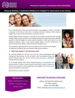 Natural Anxiety Treatment Melbourne Helped To Overcome From Stress