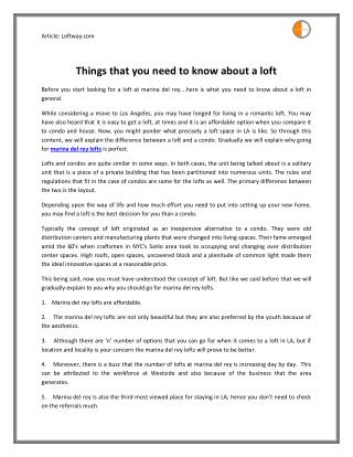 Read Things that you need to know about a loft
