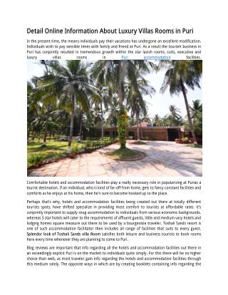 Detail Online Information About Luxury Villas Rooms in Puri
