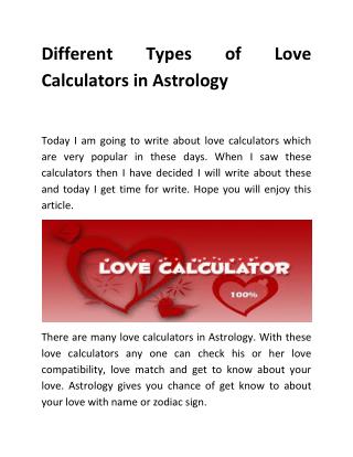Different Types of Love Calculators in Astrology