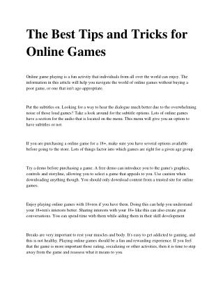The Best Tips and Tricks for Online Games