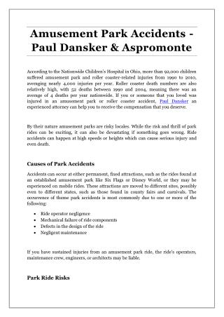 Amusement Park Accidents - Paul Dansker & Aspromonte
