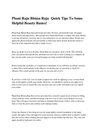 Phani Raju Bhima Raju Quick Tips To Some Helpful Beauty Basics!