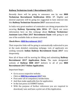 Railway Technician Vacancy 2016, RRB Recruitment 2017