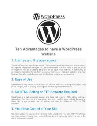 Ten Advantages to have a WordPress Website