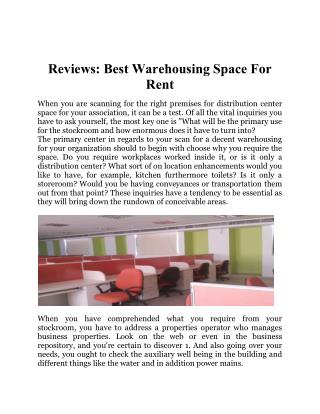 Reviews : Best Warehousing Space For Rent