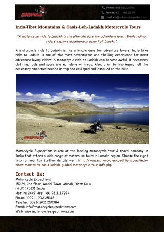 Indo-Tibet Mountains & Oasis-Leh-Ladakh Motorcycle Tours