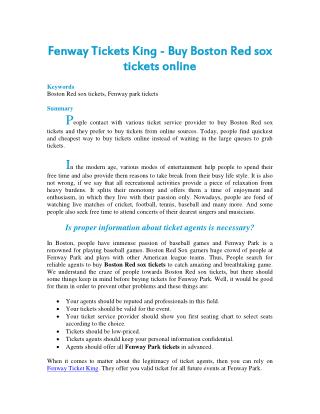 Fenway Tickets King - Buy Boston Red sox tickets online